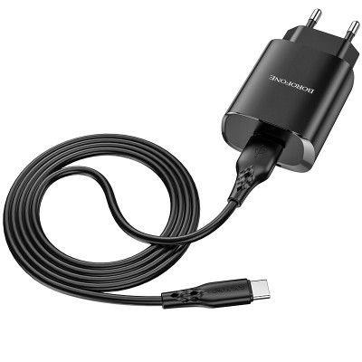 Borofone fali töltő BN1 Innovative - USB - 2,1A USB - Type C kábellel fekete