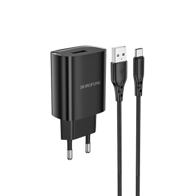 Borofone fali töltő BN1 Innovative - USB - 2,1A USB - Type C kábellel fekete