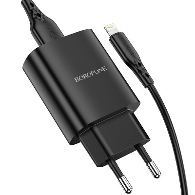 Borofone fali töltő BN1 Innovative - USB - 2,1A USB - Lightning kábellel fekete