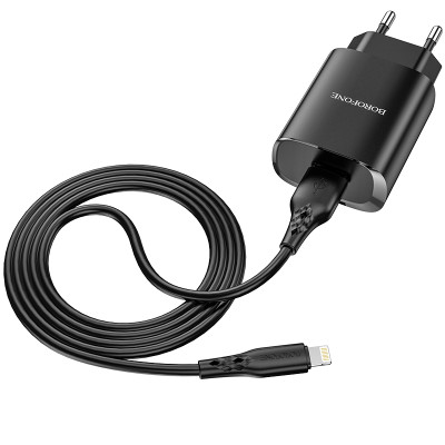 Borofone fali töltő BN1 Innovative - USB - 2,1A USB - Lightning kábellel fekete