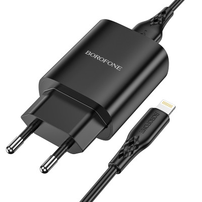 Borofone fali töltő BN1 Innovative - USB - 2,1A USB - Lightning kábellel fekete
