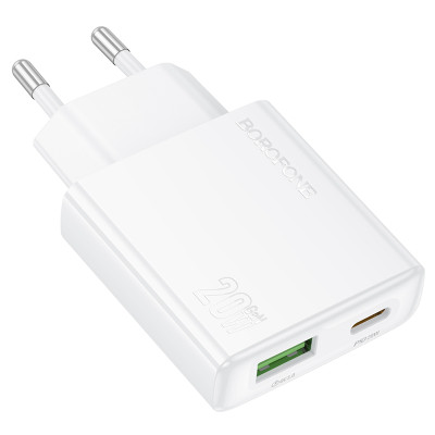 Borofone fali töltő BN24 Wish (Ultra Thin) - USB + Type C - PD QC 3.0 20W fehér