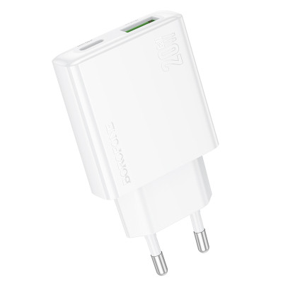 Borofone fali töltő BN24 Wish (Ultra Thin) - USB + Type C - PD QC 3.0 20W fehér