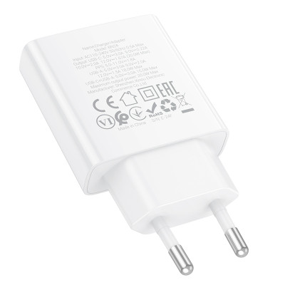 Borofone fali töltő BN24 Wish (Ultra Thin) - USB + Type C - PD QC 3.0 20W fehér