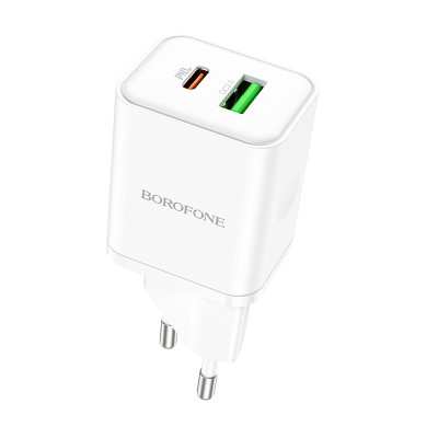 Borofone fali töltő BN7 - USB + Type C - QC 3.0 PD 20W fehér