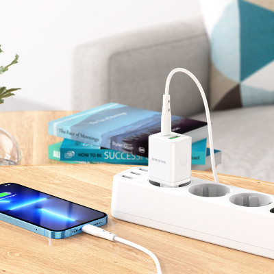 Borofone fali töltő BN7 - USB + Type C - QC 3.0 PD 20W fehér