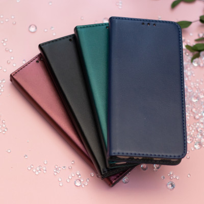 Samsung Galaxy S23 Plus burgundy mágneses könyvtok bőr hatású, SMART