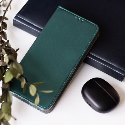 Samsung Galaxy S23 Plus sötétzöld mágneses könyvtok bőr hatású, SMART