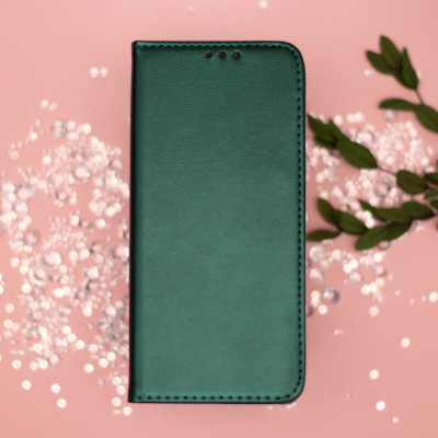 Samsung Galaxy S23 Plus sötétzöld mágneses könyvtok bőr hatású, SMART