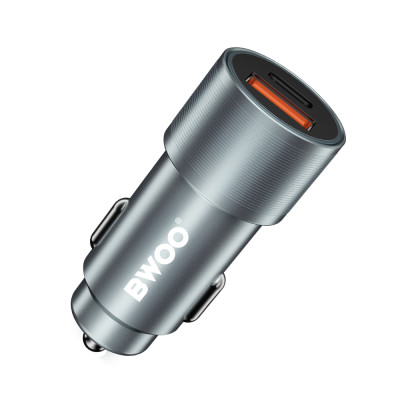 BWOO 38W gyors autós töltő, BO-CC73, QC 18W + PD 20W, szürke-ezüst