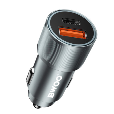 BWOO 38W gyors autós töltő, BO-CC73, QC 18W + PD 20W, szürke-ezüst