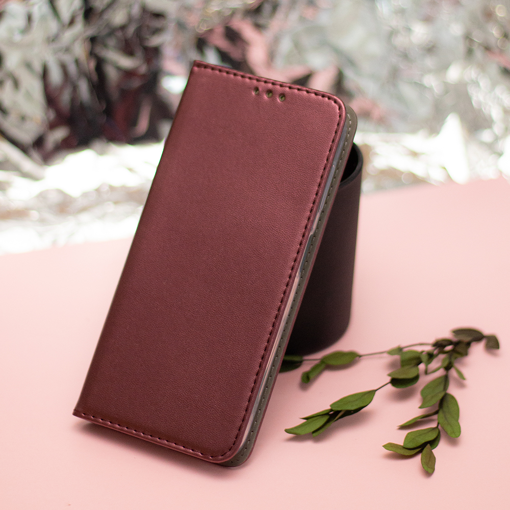 Honor 400 Lite burgundy mágneses könyvtok bőr hatású, SMART