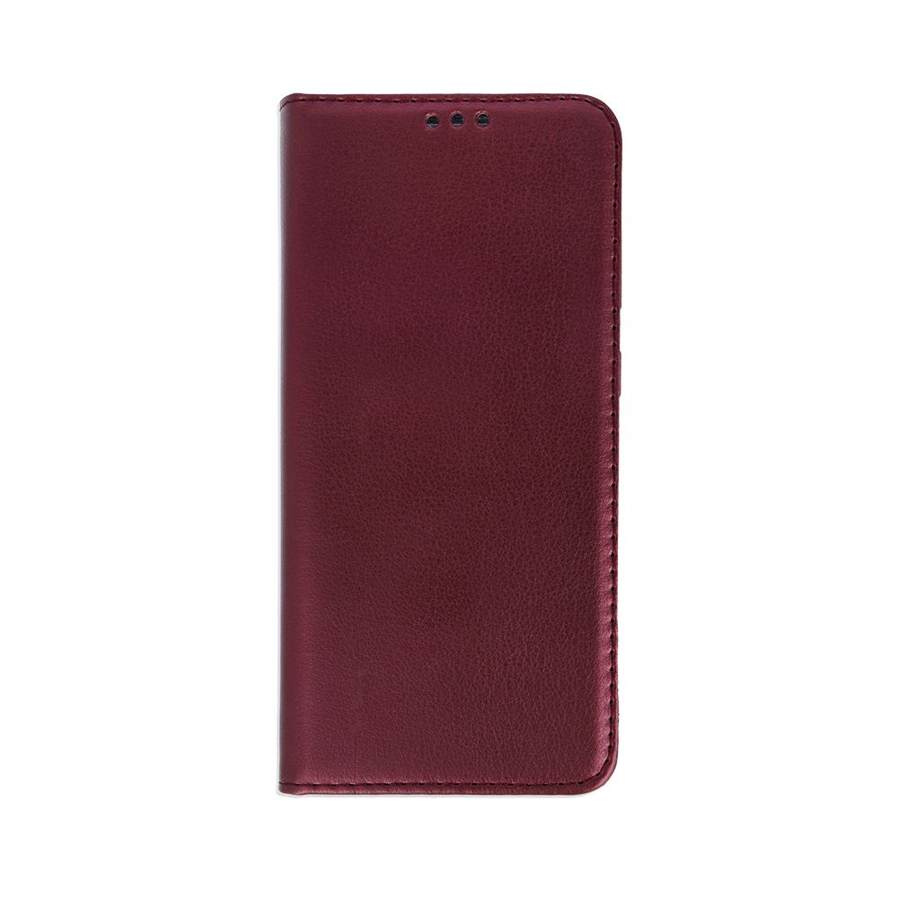 iPhone 16e burgundy mágneses könyvtok bőr hatású, SMART