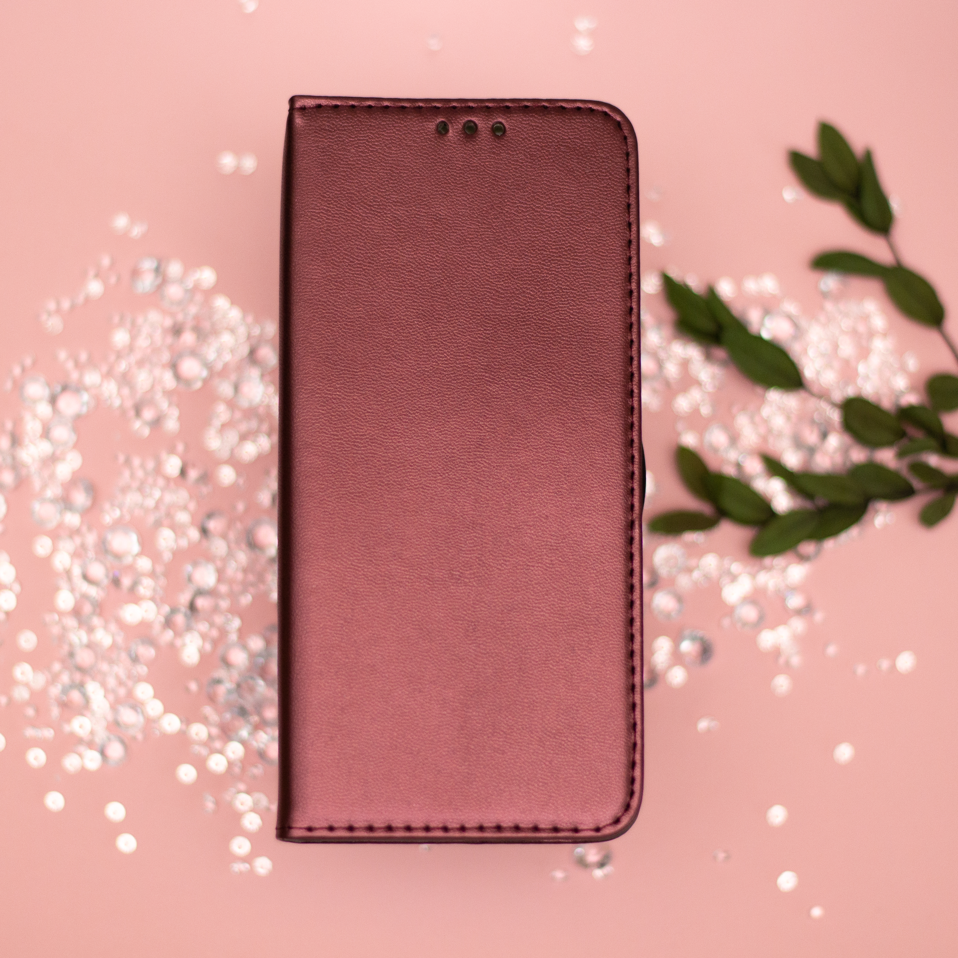 iPhone 16e burgundy mágneses könyvtok bőr hatású, SMART