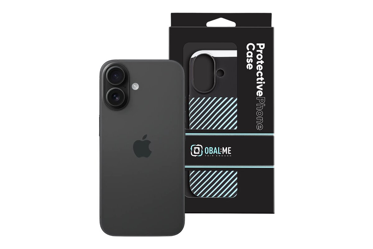 iPhone 16 OBAL:ME Flossy Stripes hátlaptok fekete-világoskék