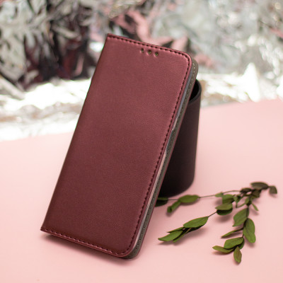 Honor 600 / 600 Pro burgundy mágneses könyvtok bőr hatású, SMART